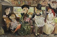 Terence Cuneo 1907 - 1996 (Mice dressed for a day out travelling in a tram)